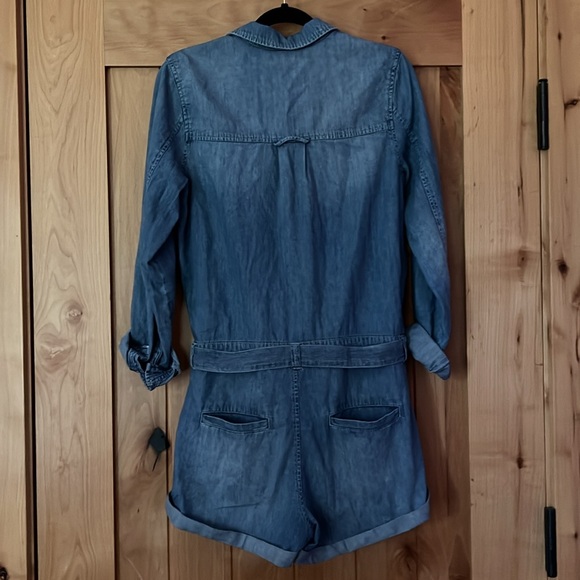 FREE PEOPLE Revolve Denim Chambray Button Front Tie Waist Romper Medium Bohemian - Picture 4 of 4